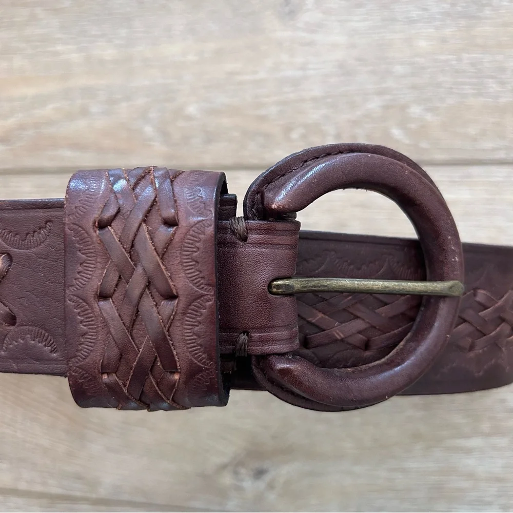Vintage Y2K American Eagle Brown‎ Leather Belt Cowgirlcore Western Braided 36”